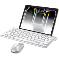 Комплект Bluetooth-клавіатури та миші OMOTON, сумісний з усіма серіями iPad, зі складним кронштейном, легкий та зручний, сріблястий (2063)