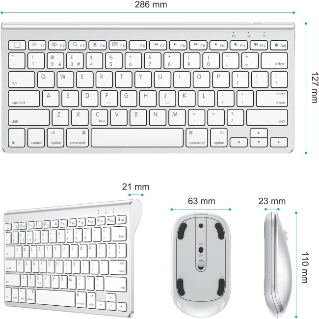 Комплект Bluetooth-клавіатури та миші OMOTON, сумісний з усіма серіями iPad, зі складним кронштейном, легкий та зручний, сріблястий (2063)