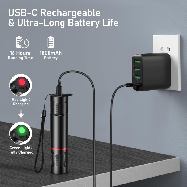 Ліхтарик акумуляторний Blukar K9132, регульована яскравість, тривалий час роботи, для кемпінгу, чорний (0049)