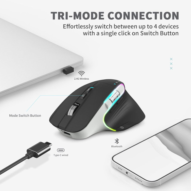 LeadsaiL Бездротова миша, LX-015-Black 2.4G, Bluetooth 5.2, чорна (4189)