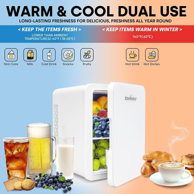 Міні-холодильник Enventor 4 літри, маленький портативний холодильник, 6 банок,  для спальні, автомобіля, білий (2072)