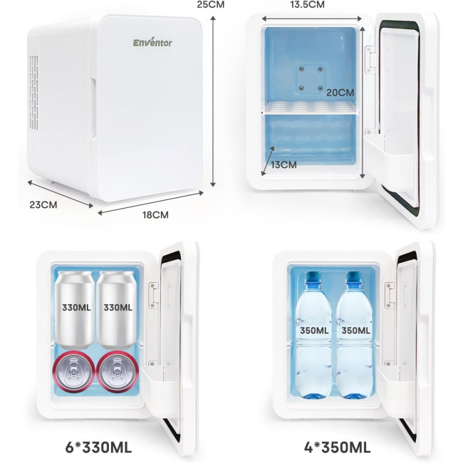 Міні-холодильник Enventor 4 літри, маленький портативний холодильник, 6 банок,  для спальні, автомобіля, білий (2072)