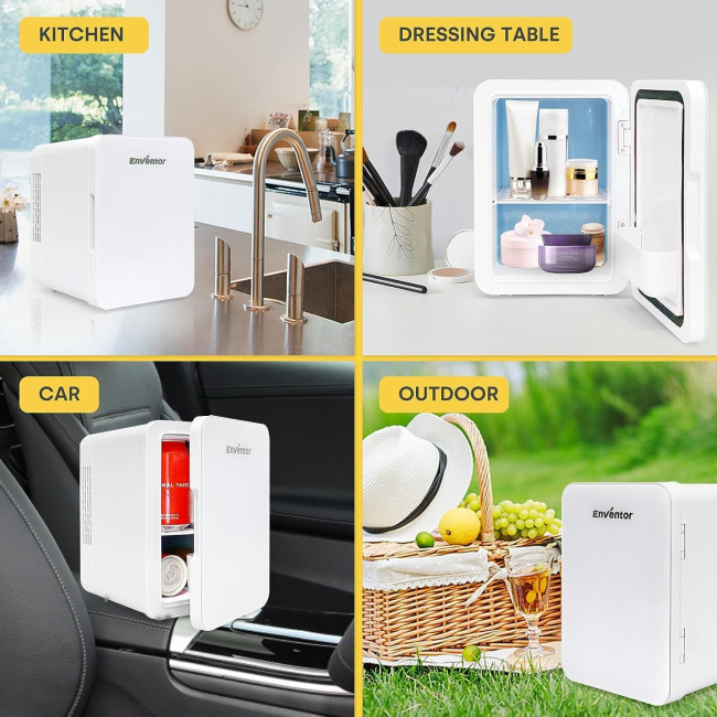 Міні-холодильник Enventor 4 літри, маленький портативний холодильник, 6 банок,  для спальні, автомобіля, білий (2072)