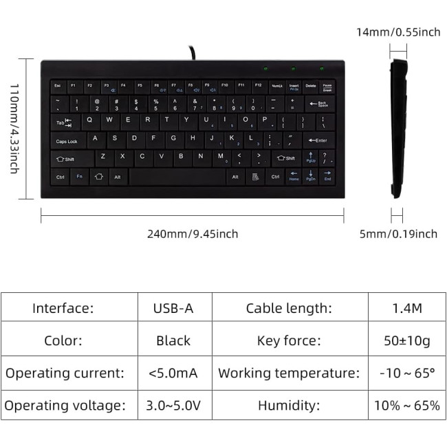 Міні-клавіатура CUQI, 82 клавіші-ножиці, USB, компактна для ПК з Windows, ноутбука, Android, чорна (2027)
