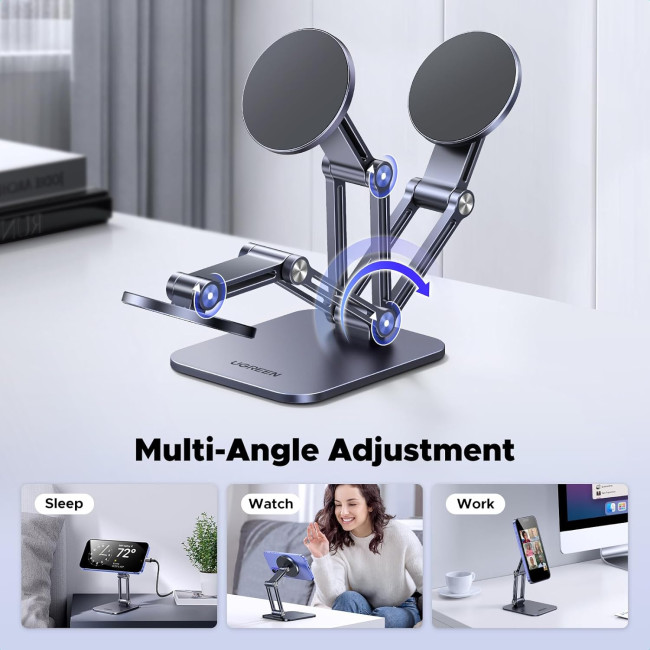 Магнітна підставка для телефону UGREEN LP688, сумісна з тримачем MagSafe для iPhone, для столу, ергономічний дизайн, регульована алюмінієва підставка, сіра (0019)