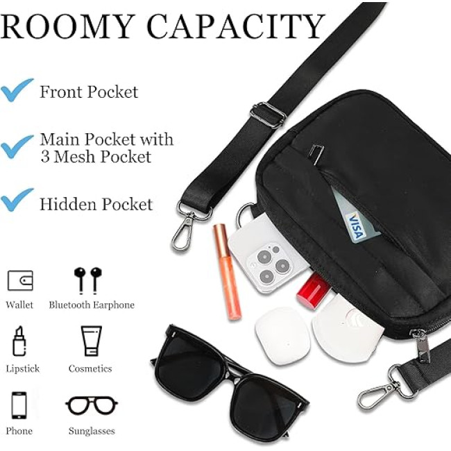 Маленькі сумки MAXTOP через плече для жінок, поясна сумка з регульованим ремінцем, чорна (2002)