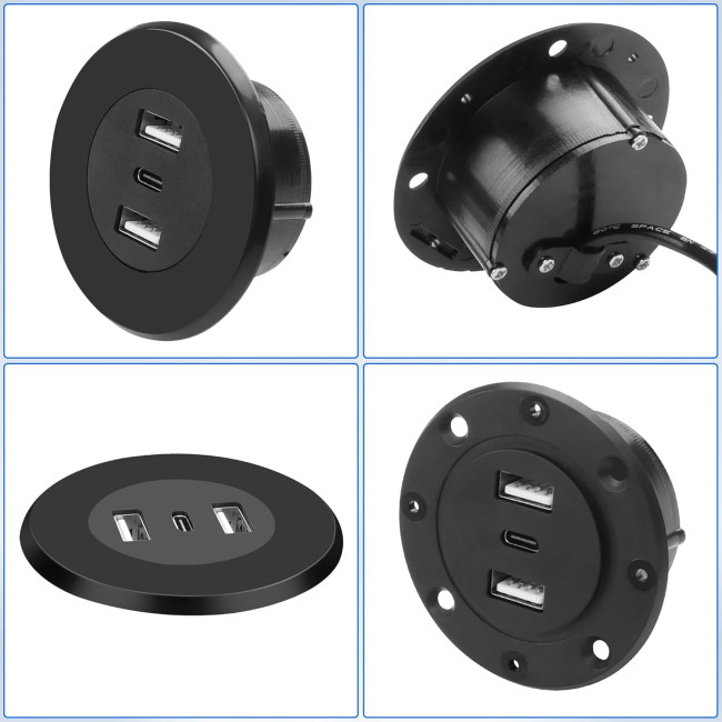 MEIRIYFA Вбудований зарядний пристрій USB/Type C, чорний (5004)