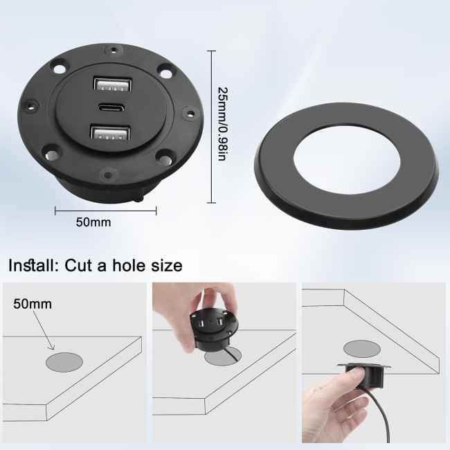 MEIRIYFA Вбудований зарядний пристрій USB/Type C, чорний (5004)