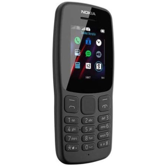 Мобільний телефон Nokia 106 з великими кнопками, 4 ГБ, Dual Sim, 2018, світлодіодним ліхтариком, FM-радіо, темно-сірий (0036)