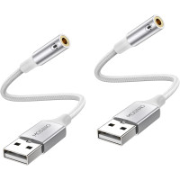 MOSWAG Аудіоадаптер USB - Aux, 20 см (2 шт.), білий (5001)