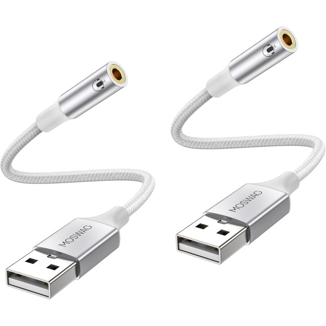 MOSWAG Аудіоадаптер USB - Aux, 20 см (2 шт.), білий (5001)