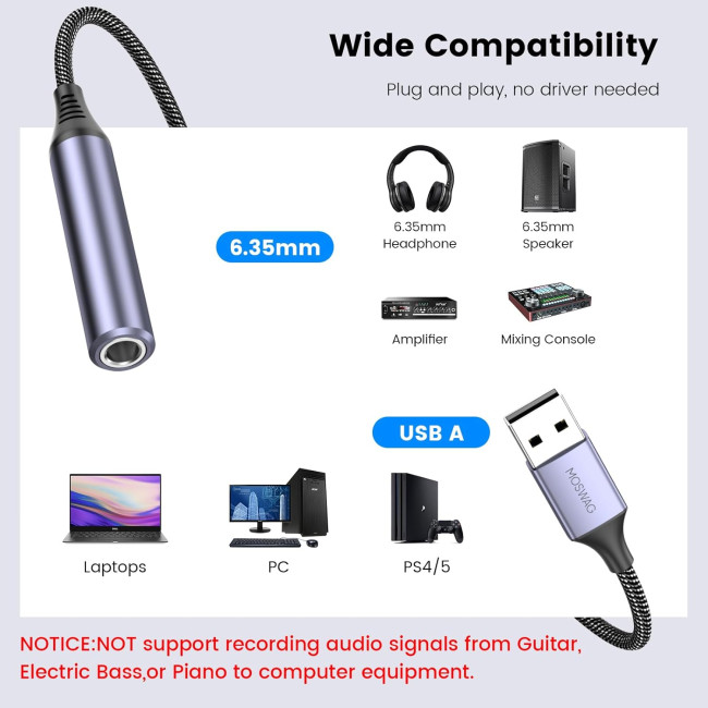 MOSWAG Аудіоадаптер USB на 1/4 Jack, чорний (5002)