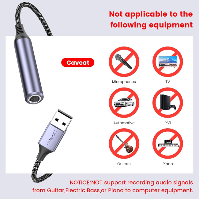 MOSWAG Аудіоадаптер USB на 1/4 Jack, чорний (5002)