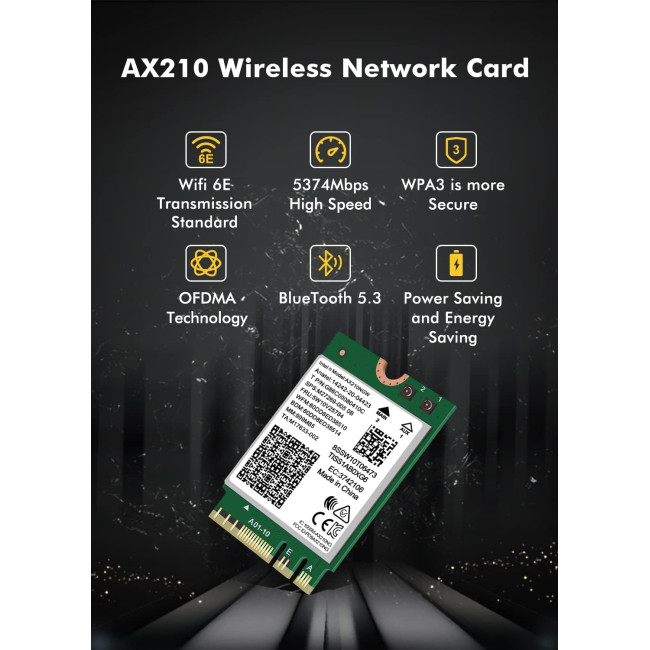 NICGIGA Бездротова карта для ноутбуків WiFi 6E Intel AX210 NGW, Bluetooth 5.3, Tri-Band 5400Mbps (5013)