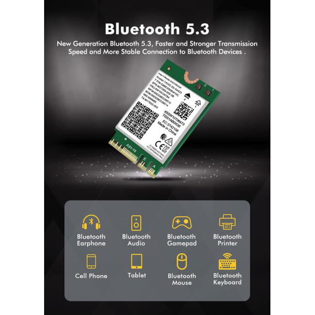 NICGIGA Бездротова карта для ноутбуків WiFi 6E Intel AX210 NGW, Bluetooth 5.3, Tri-Band 5400Mbps (5013)