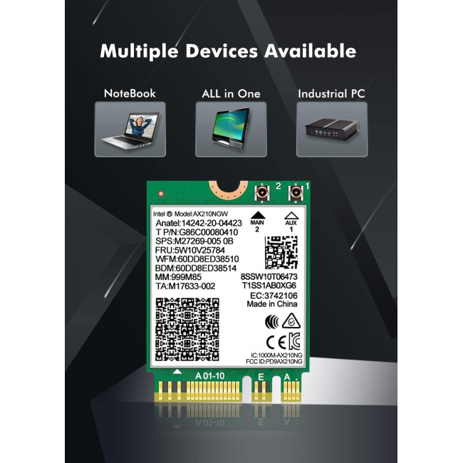 NICGIGA Бездротова карта для ноутбуків WiFi 6E Intel AX210 NGW, Bluetooth 5.3, Tri-Band 5400Mbps (5013)