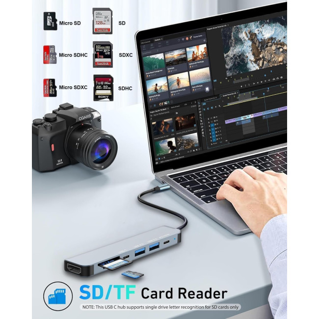 Oliveria багатопортовий адаптер USB C HUB з USB C на 4K HDMI, 7-в-1, 100 Вт (5027)