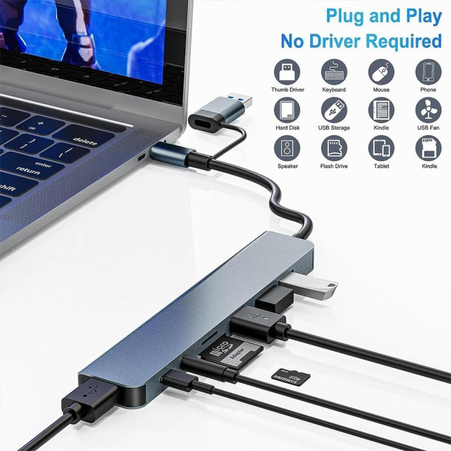 Oliveria багатопортовий адаптер зі зчитувачем карт SD та TF, USB-C Hub 3.0, 8-в-1 (5026)