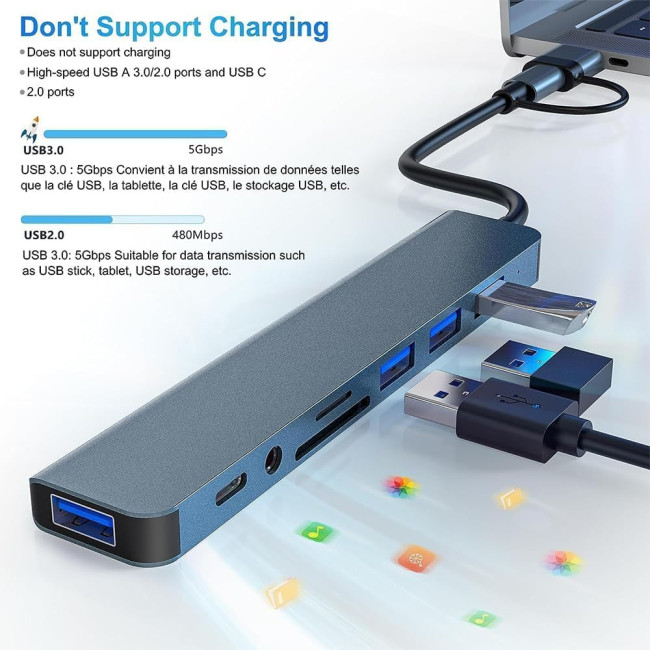 Oliveria багатопортовий адаптер зі зчитувачем карт SD та TF, USB-C Hub 3.0, 8-в-1 (5026)