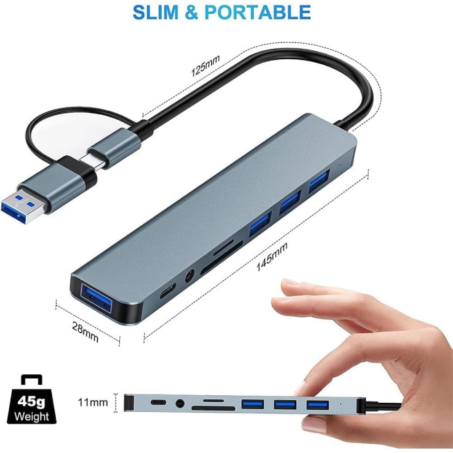 Oliveria багатопортовий адаптер зі зчитувачем карт SD та TF, USB-C Hub 3.0, 8-в-1 (5026)