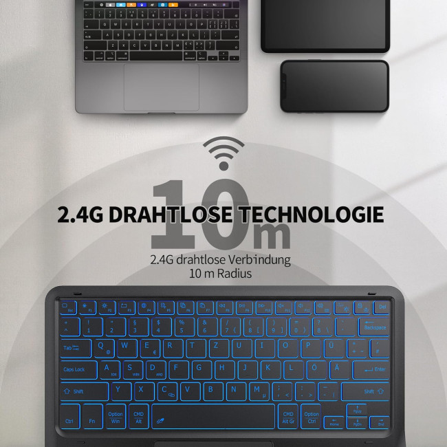 Подсвеченная Bluetooth-клавиатура EasyAcc k03 с тачпадом, сверхлегкая QWERTZ, беспроводная клавиатура с 7 цветами, черная (2037)