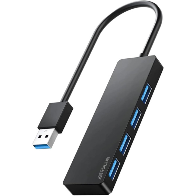 Портативний USB-адаптер ANYPLUS, USB 3.0 концентратор, 4-портовий USB-розгалужувач, чорний (0180)