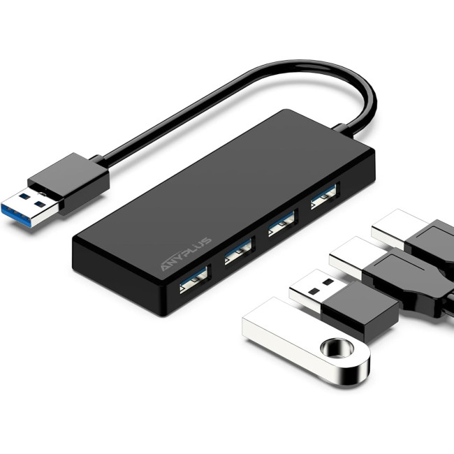 Портативний USB-адаптер ANYPLUS, USB 3.0 концентратор, 4-портовий USB-розгалужувач, чорний (0180)