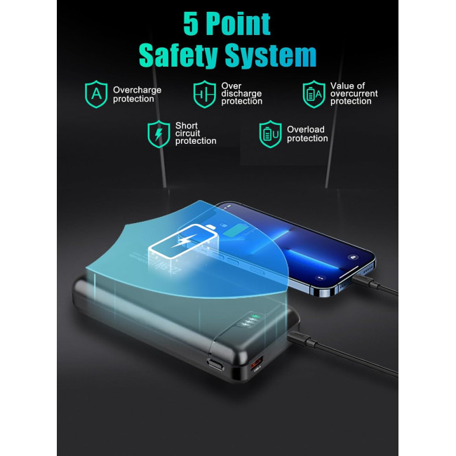 Портативний зарядний пристрій Lycosidae Power Bank 20000 мАг, потужністю 22,5 Вт із швидким заряджанням, чорний (0034)