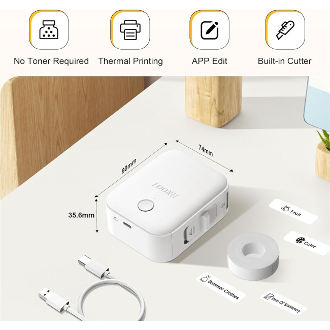 Принтер етикеток Foonii WP9525 Bluetooth із самоклеючимся етикетуванням, білий (2138)