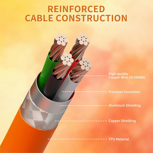 Професійний кастомний кабель MAMBASNAKE C01Ultra USB-C Aviator для ігрових клавіатур, помаранчевий (4177)