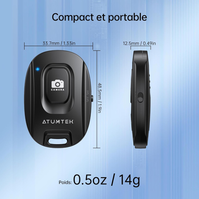 Пульт дистанційного керування камерою ATUMTEK ATYK165 з кнопкою для фото та відео, для iPhone та смартфонів Android, чорний (0033)