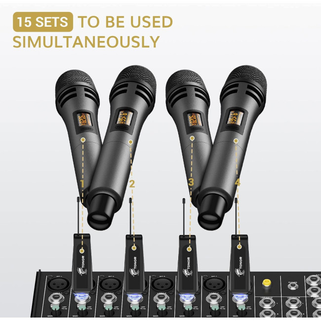 Ручний бездротовий TONOR TW310, динамічний мікрофон UHF роз'єм 6,35 мм з акумуляторним приймачем, сірий (0198)