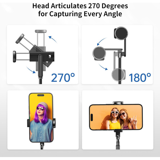 Селфі-палиця ATUMTEK ATSS002 3 в 1 з бездротовим пультом дистанційного керування та підставкою-штативом, чорна (0030)