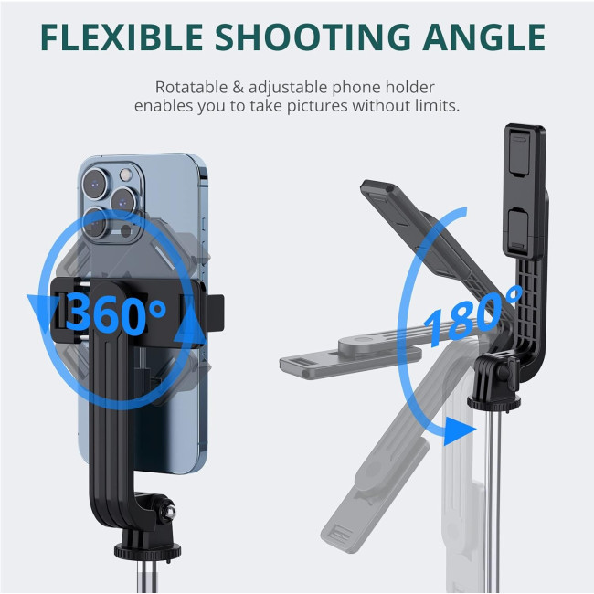 Штатив для селфі-палиці ATUMTEK 49" ATSS125 стабільна підставка-штатив зі знімним пультом дистанційного керування Bluetooth, чорний (0031)