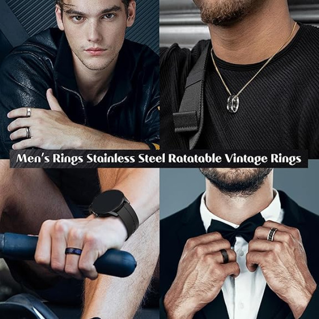 Серебряно-черные мужские кольца LOLIAS 16 шт, размер 13 - нержавеющая сталь с матовым покрытием, полированная лента, цепочка (2019)