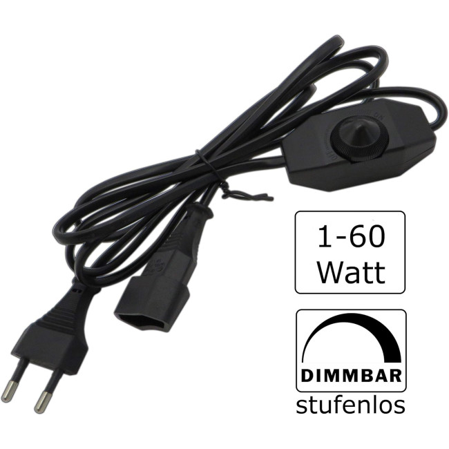 Світлодіодний димер PB-Versand 534 (DIM-CP-BL) 1-60 Вт з кабелем 2м (вилка + розетка) з плавним регулюванням яскравості, чорний (4073)