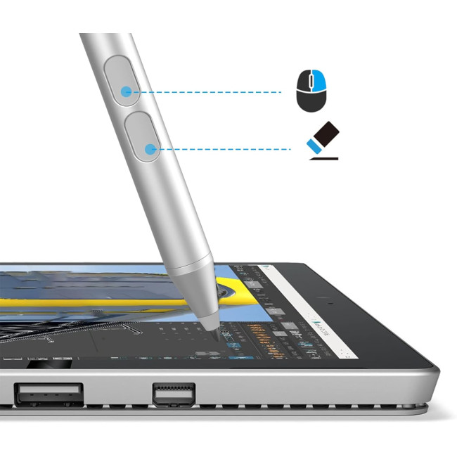 Tesha Перо для Surface, 1024 натисків, гумка та клацання правою кнопкою миші, відхилення долоні, срібний (5082)