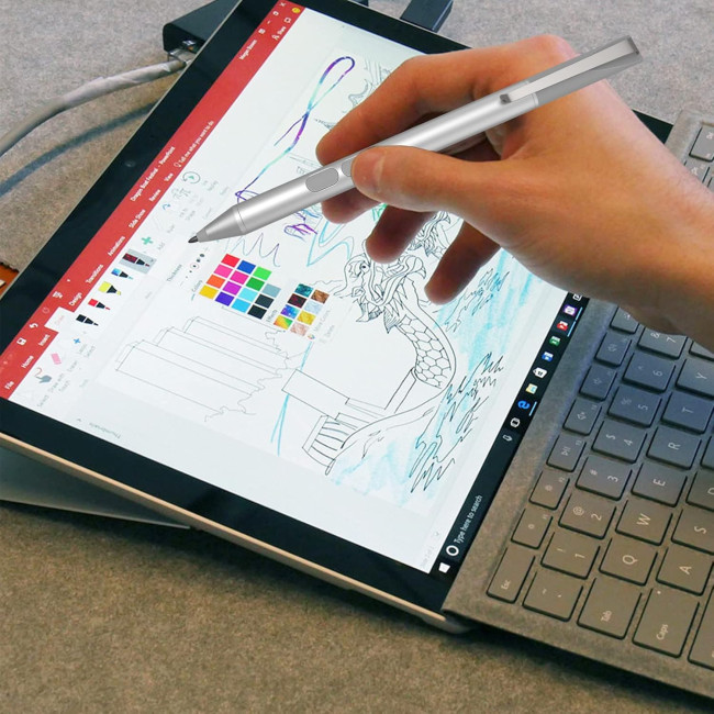 Tesha Перо для Surface, 1024 натисків, гумка та клацання правою кнопкою миші, відхилення долоні, срібний (5082)