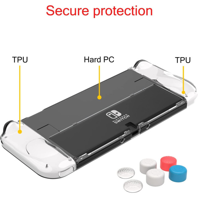 Teyomi Чохол TPU Joy-Con та твердий захисний чохол з ПК, з 6 накладками, прозорий (5092)