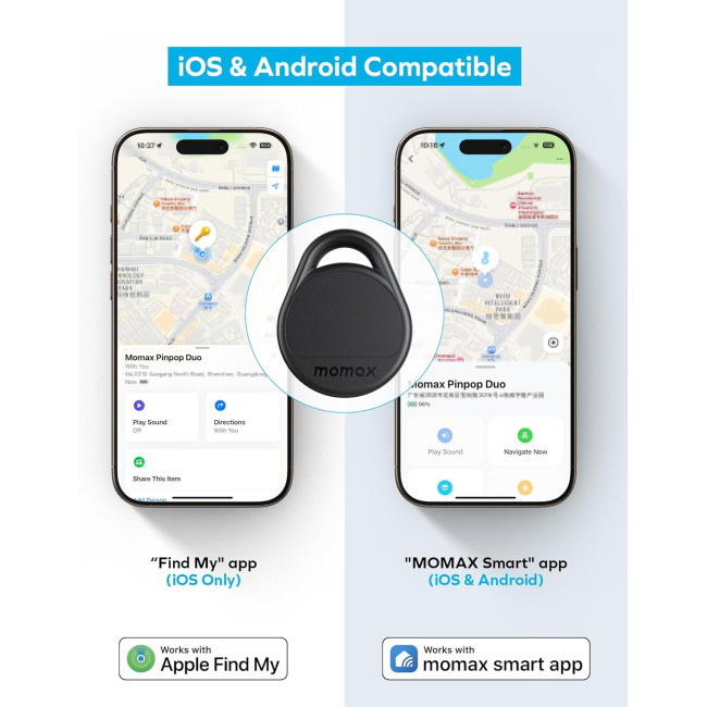 Трекер MOMAX  Pinpop Duo Find My Locator (BR11), сумісний з Android та Apple, чорний (4123)