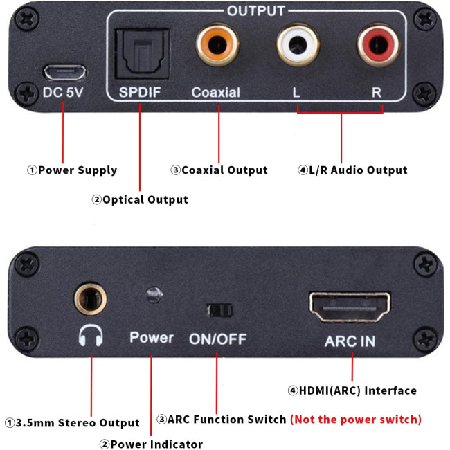 Цифровий аудіоконвертер AMANKA EX05-DE HDMI на HDMI SPDIF/Toslink RCA L/R, чорний (3162)