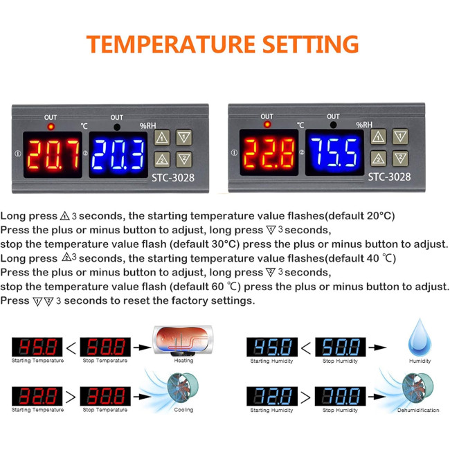 Цифровий термостат BE-TOOL STC-3028, універсальний контролер температури та вологості з датчиком для холодильника, інкубатора, чорний (0182)
