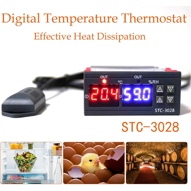 Цифровий термостат BE-TOOL STC-3028, універсальний контролер температури та вологості з датчиком для холодильника, інкубатора, чорний (0182)