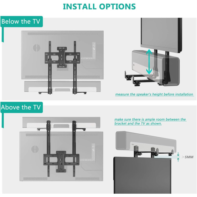Універсальне кріплення WALI, регульований тримач для більшості телевізорів 23-65 дюймів Samsung, Bose, Sonos, LG, Vizio, чорний (2015)