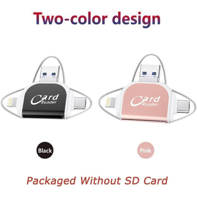 Універсальний багатопортовий зчитувач карт пам'яті LUCKY 4в1, рожевий (4155)