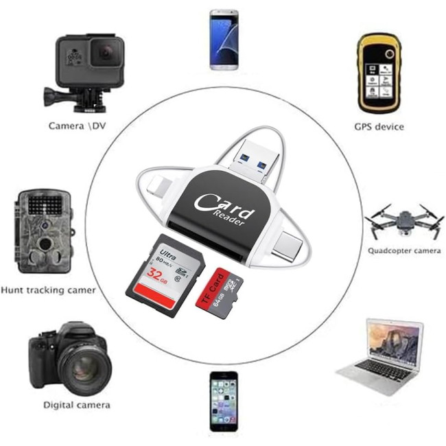 Універсальний багатопортовий зчитувач карт пам'яті LUCKY 4в1, рожевий (4155)