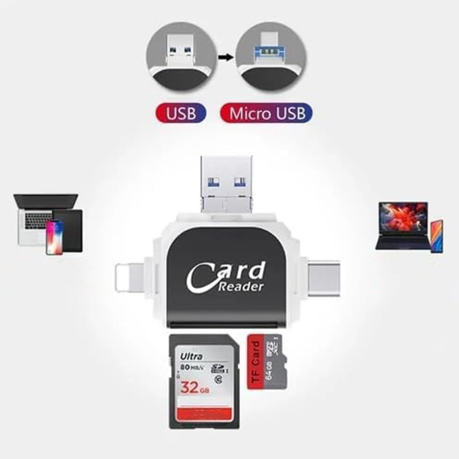 Універсальний багатопортовий зчитувач карт пам'яті LUCKY 4в1, рожевий (4155)