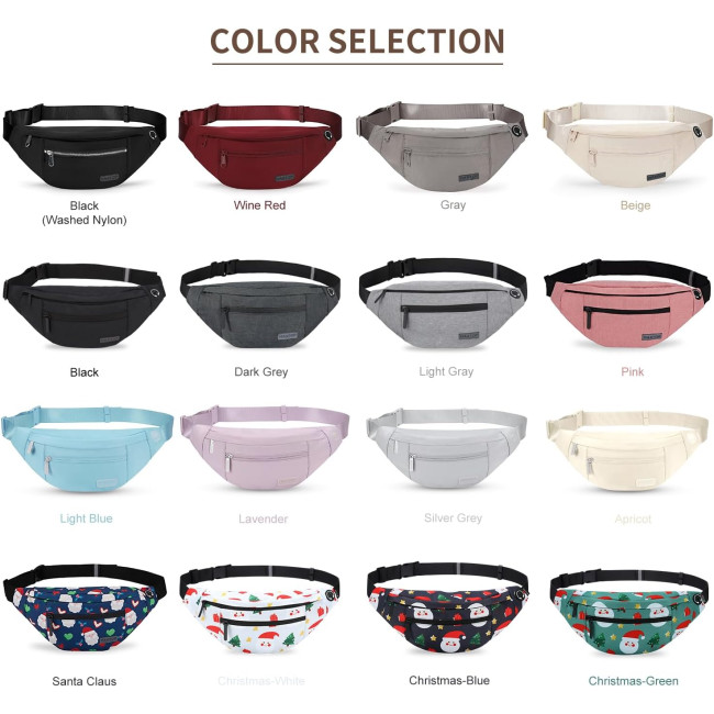 Велика поясна сумка MAXTOP через плече з 4 кишенями на блискавці, для тренувань, подорожей, бігу, чорна (2001)