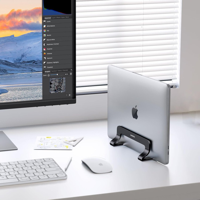 Вертикальная подставка для ноутбука UGREEN, регулируемая подставка для ноутбука, держатель-док, алюминиевая настольная подставка, черная (0014)