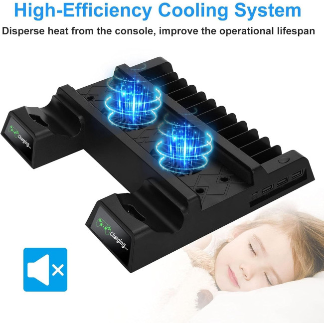 Вертикальна підставка охолодження EEEKit для PS4 з 2 зарядними станціями для контролерів, чорний (3054)